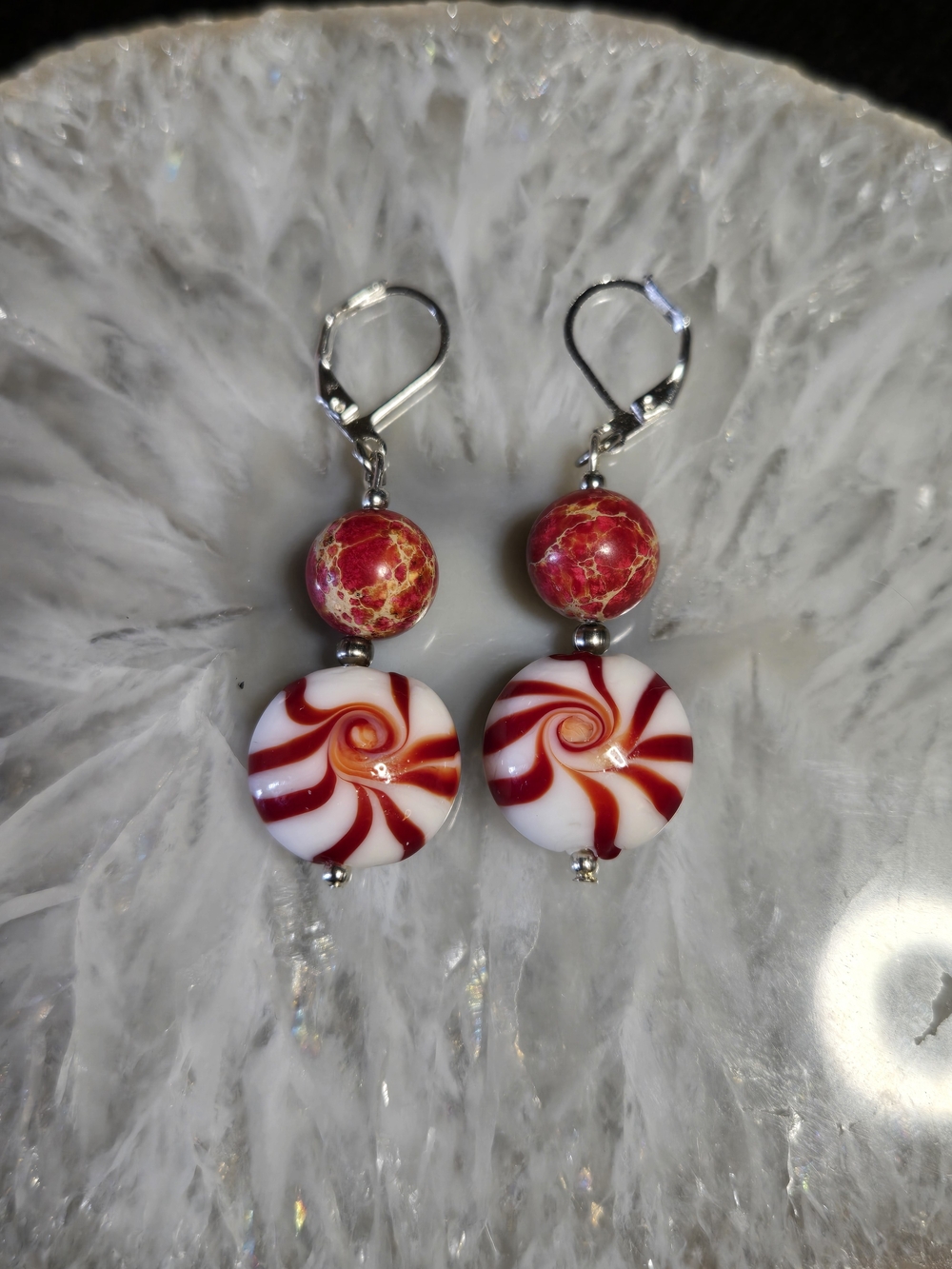 Handmade Red Swirl Glass Drop Earrings - Women Jewelry